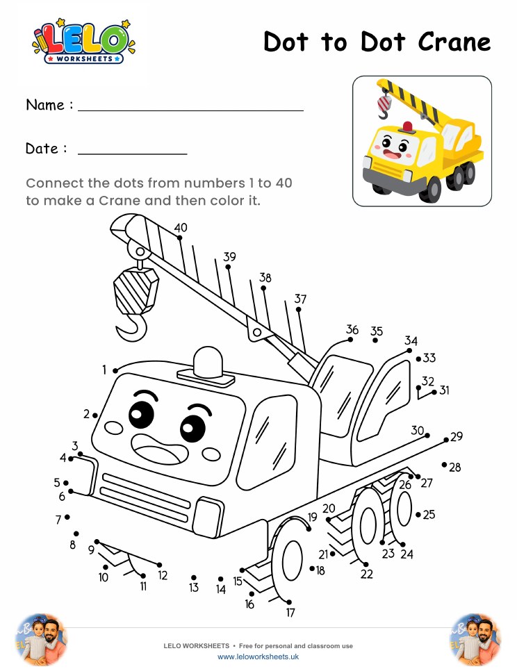 Dot to Dot Crane Worksheet worksheet preview