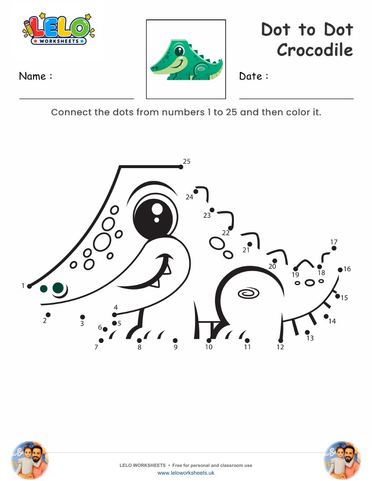 Dot to Dot Crocodile Worksheet worksheet preview