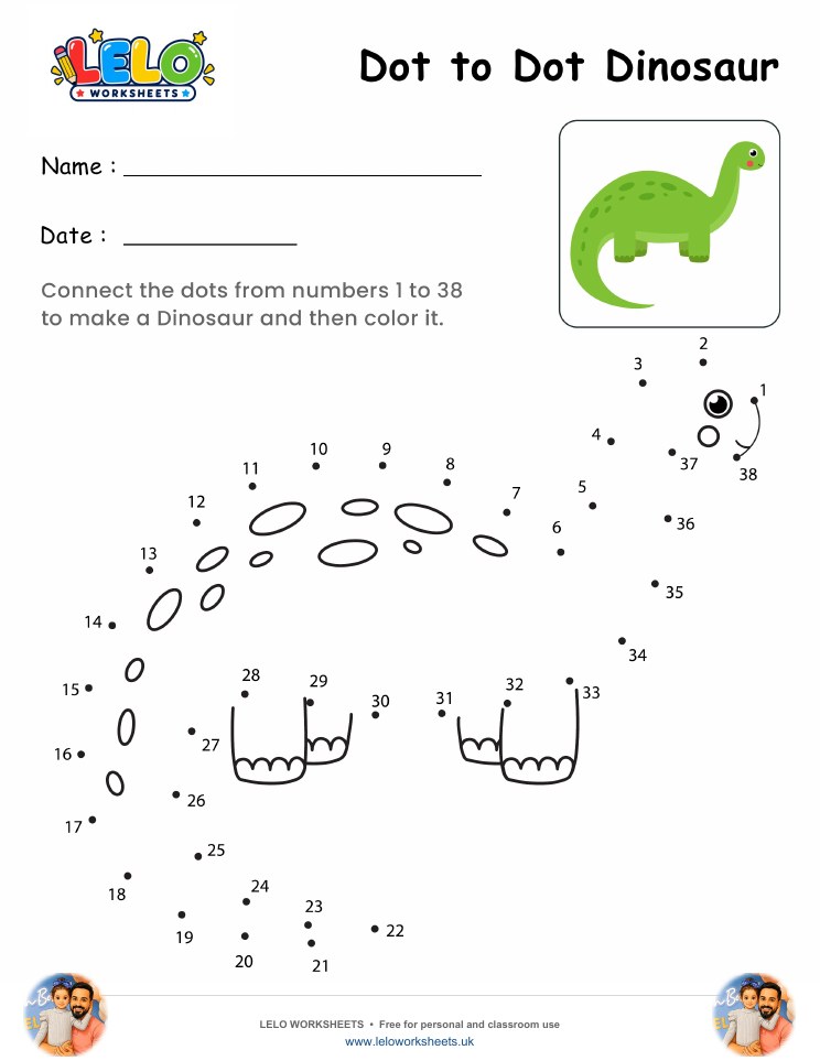Dot to Dot Dinosaur Worksheet worksheet preview