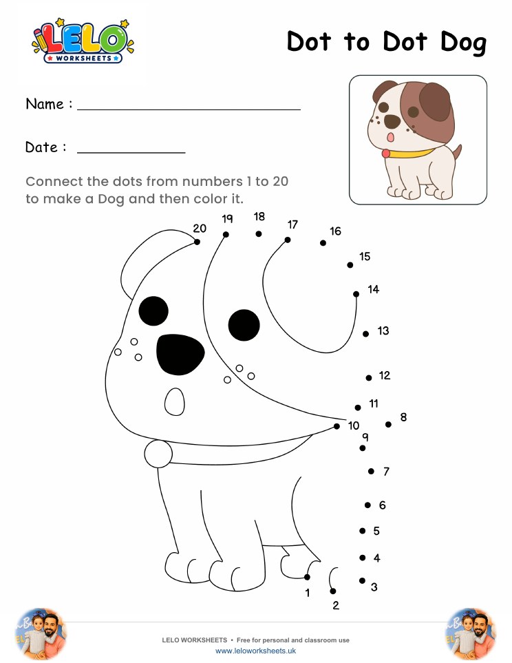 Dot to Dot Dog Worksheet worksheet preview