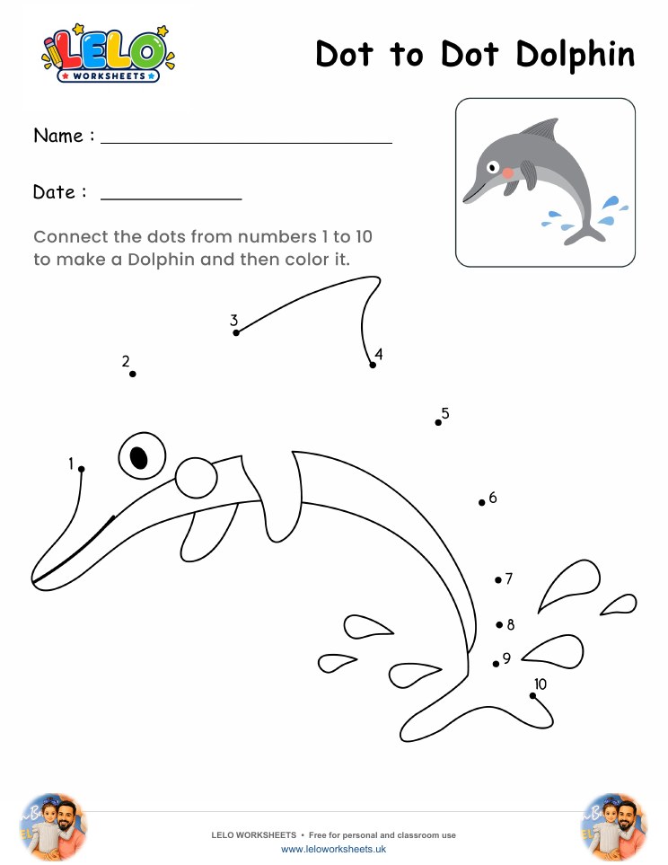 Dot to Dot Dolphin Worksheet worksheet preview