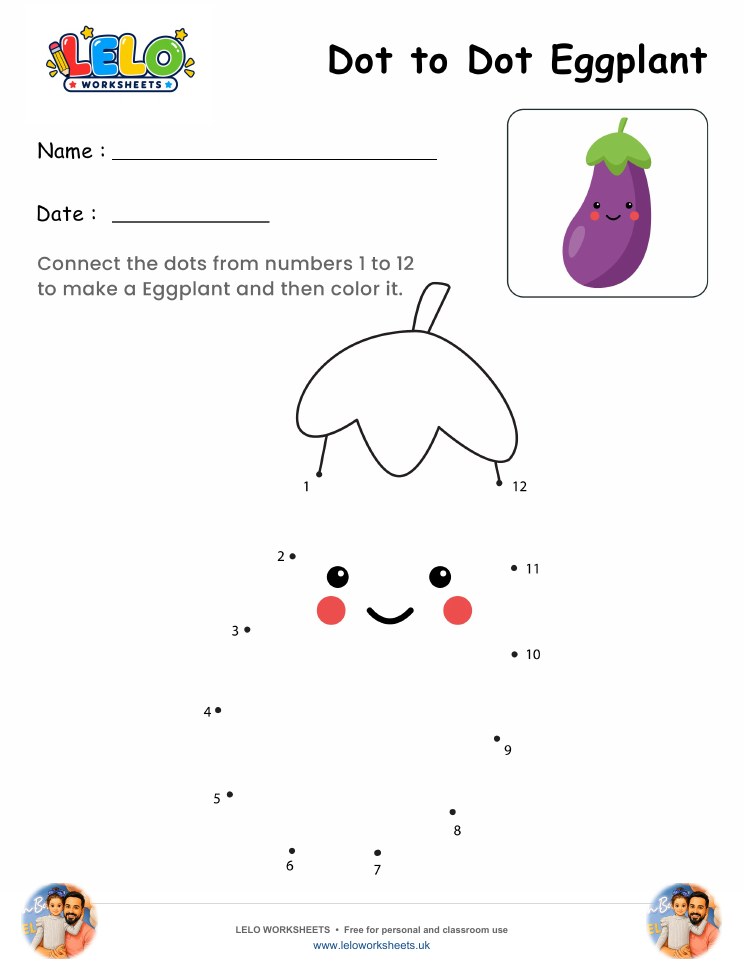 Dot to Dot Eggplant Worksheet worksheet preview