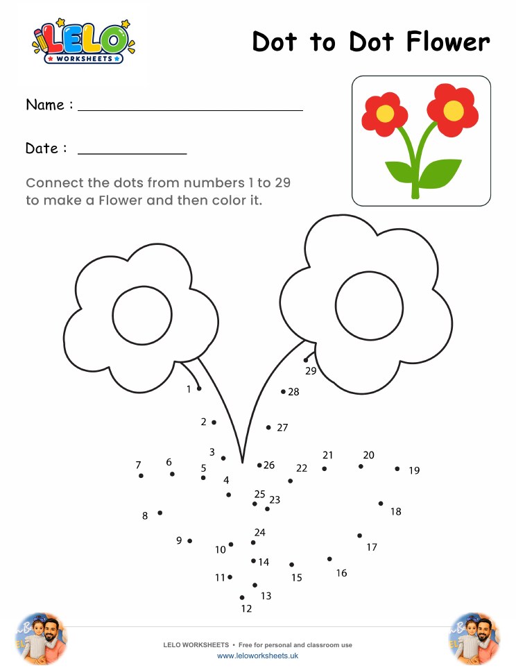 Dot to Dot Flower Worksheet worksheet preview
