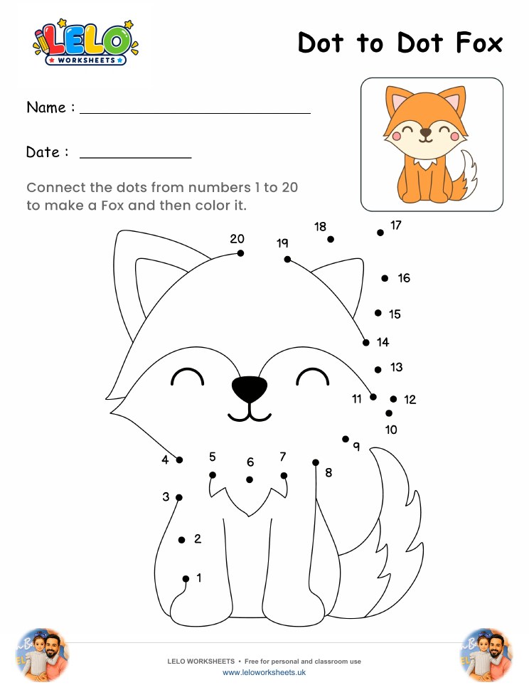 Dot to Dot Fox Worksheet worksheet preview