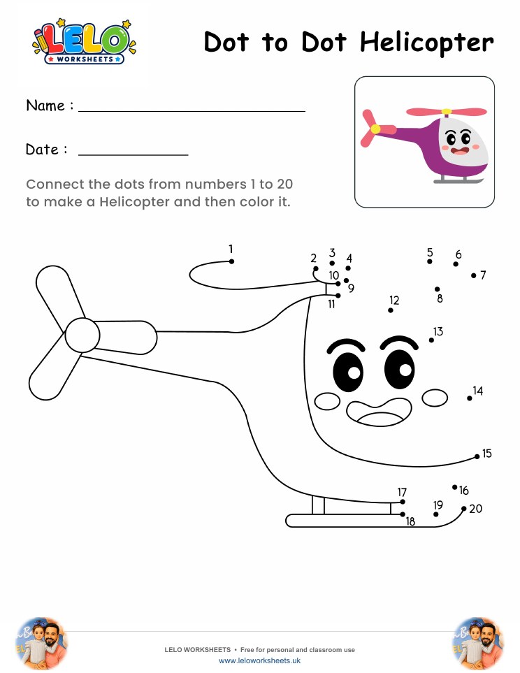 Dot to Dot Helicopter Worksheet worksheet preview
