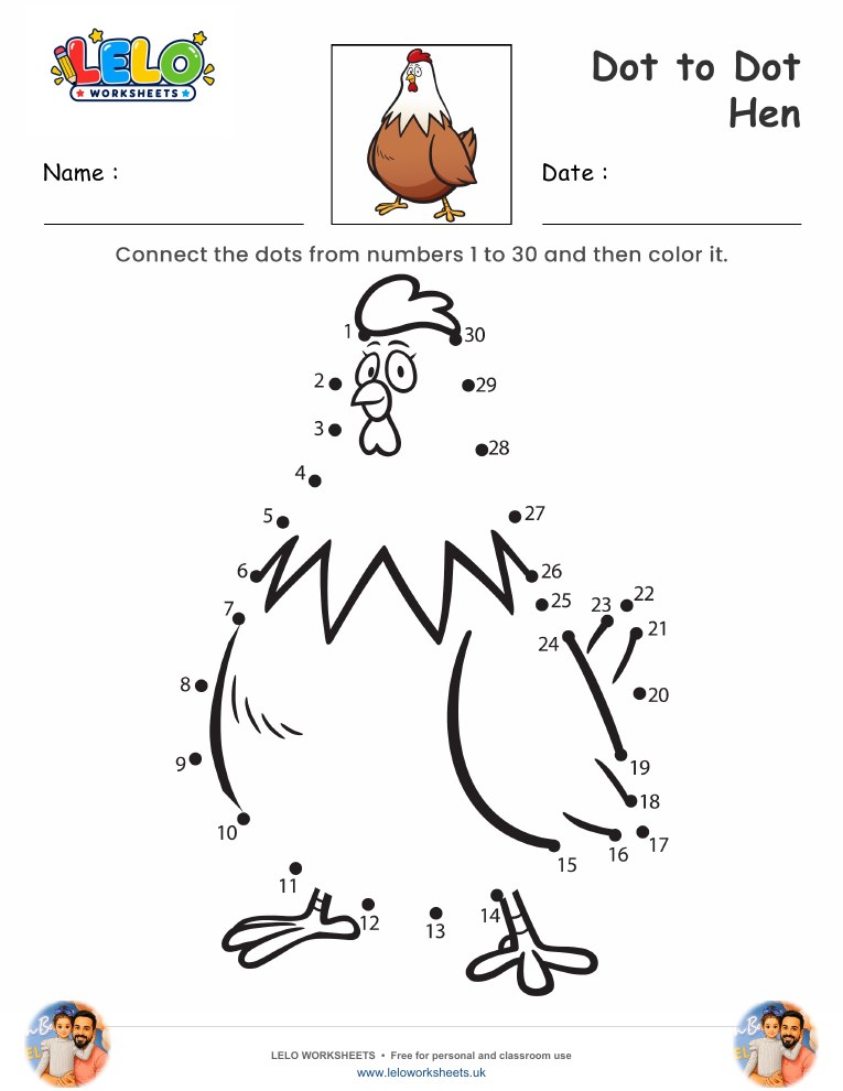 Dot to Dot Hen Worksheet worksheet preview