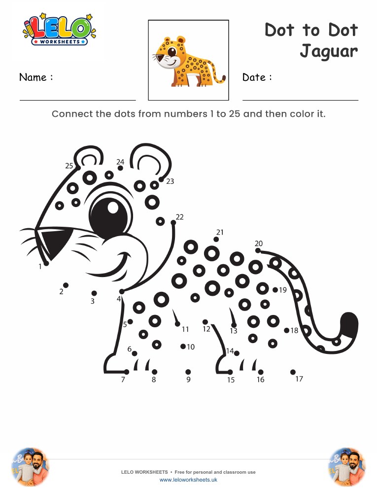 Dot to Dot Jaguar Worksheet worksheet preview
