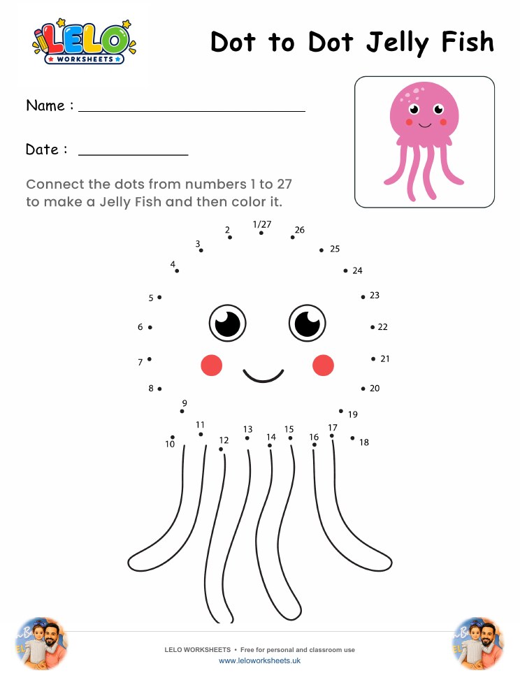 Dot to Dot Jelly Fish Worksheet worksheet preview