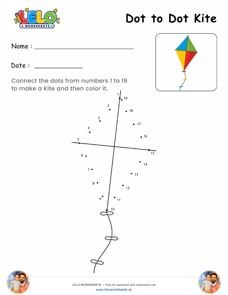 Dot to Dot Kite Worksheet worksheet preview