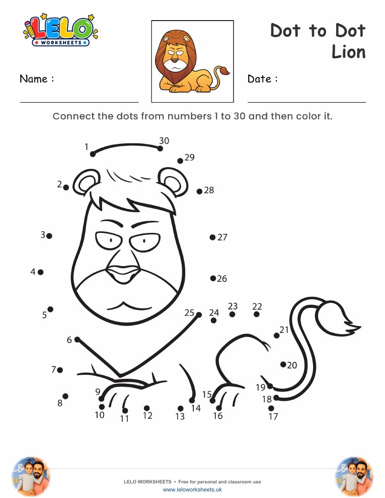 Dot to Dot Lion Worksheet worksheet preview