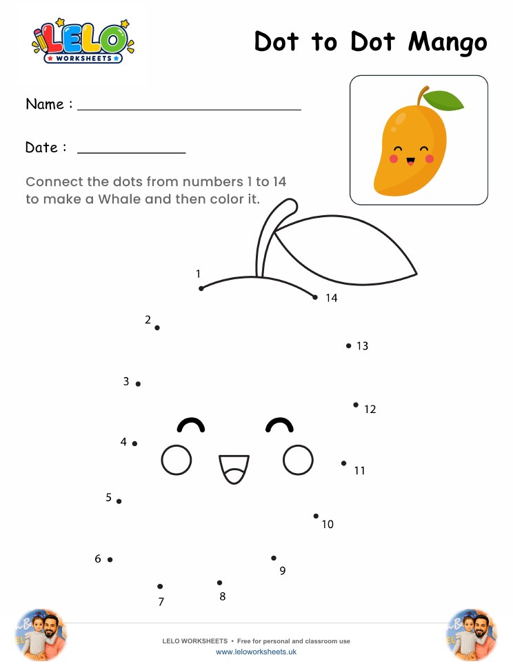 Dot to Dot Mango Worksheet worksheet preview