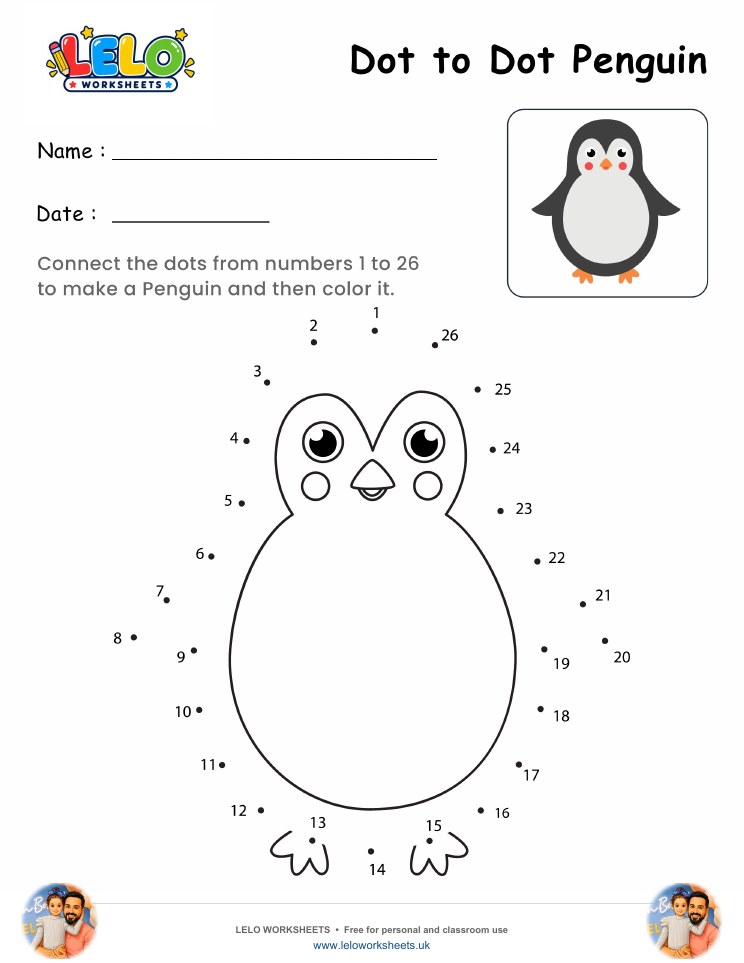Dot to Dot Penguin Worksheet worksheet preview