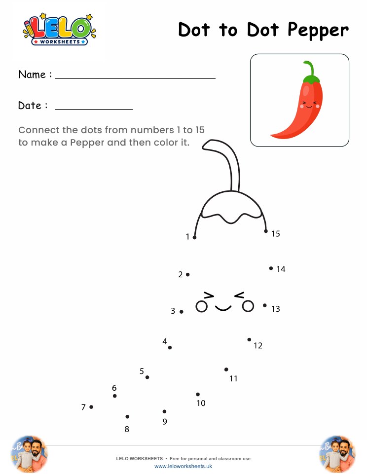 Dot to Dot Pepper Worksheet worksheet preview