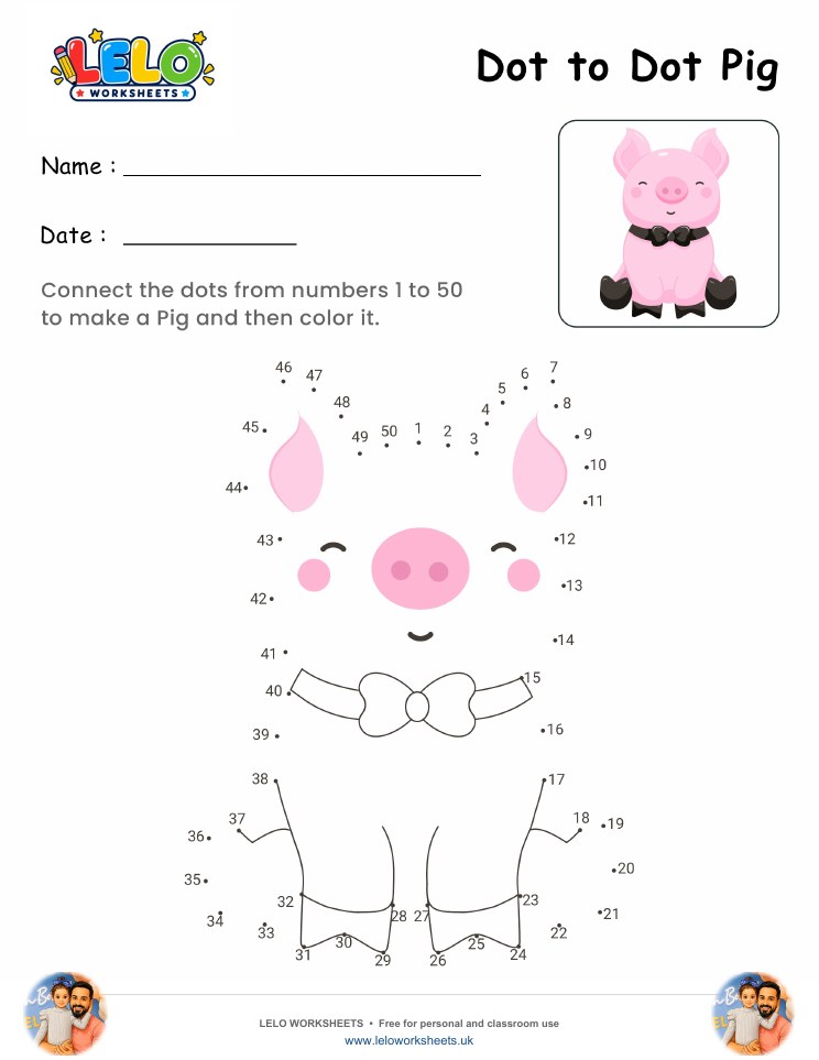 Dot to Dot Pig Worksheet worksheet preview