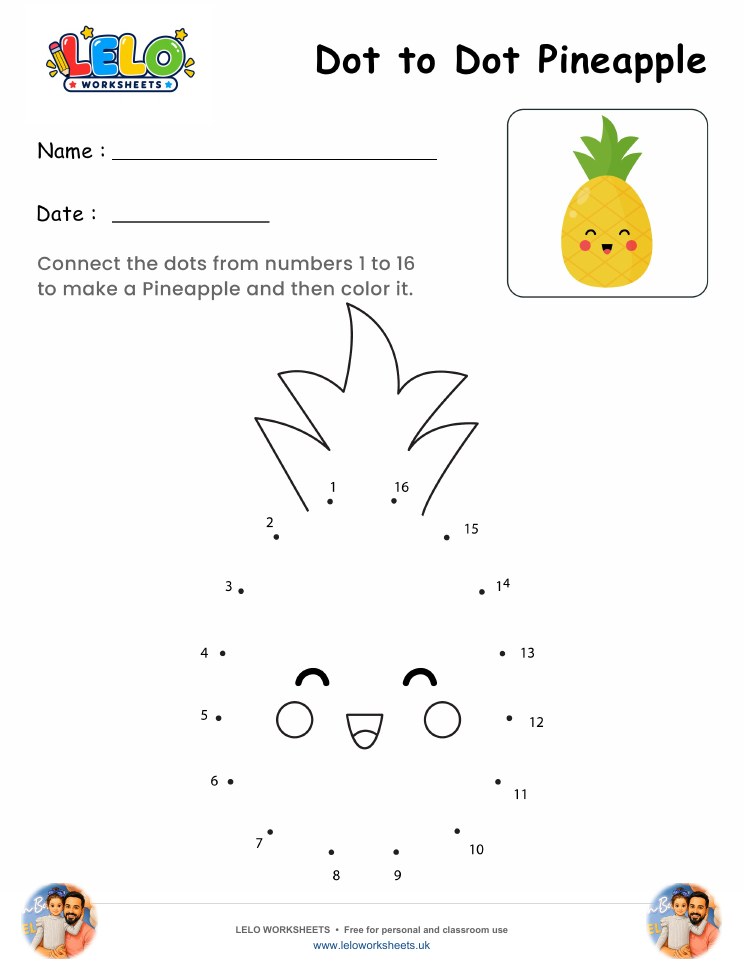 Dot to Dot Pineapple Worksheet worksheet preview