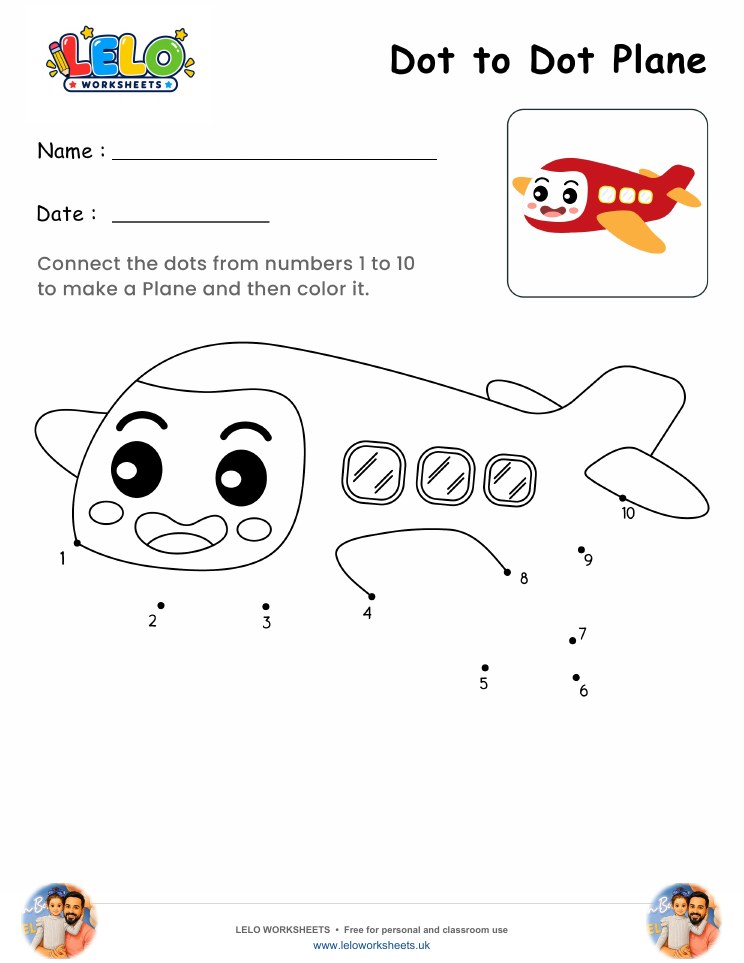 Dot to Dot Plane Worksheet worksheet preview