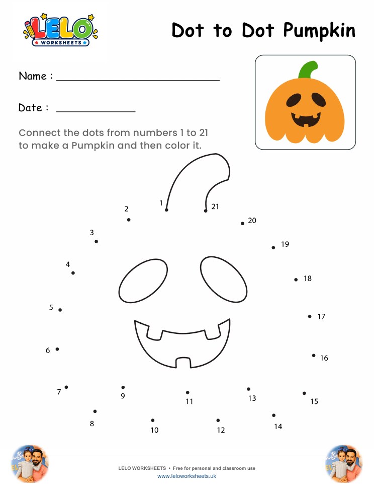 Dot to Dot Pumpkin Worksheet worksheet preview