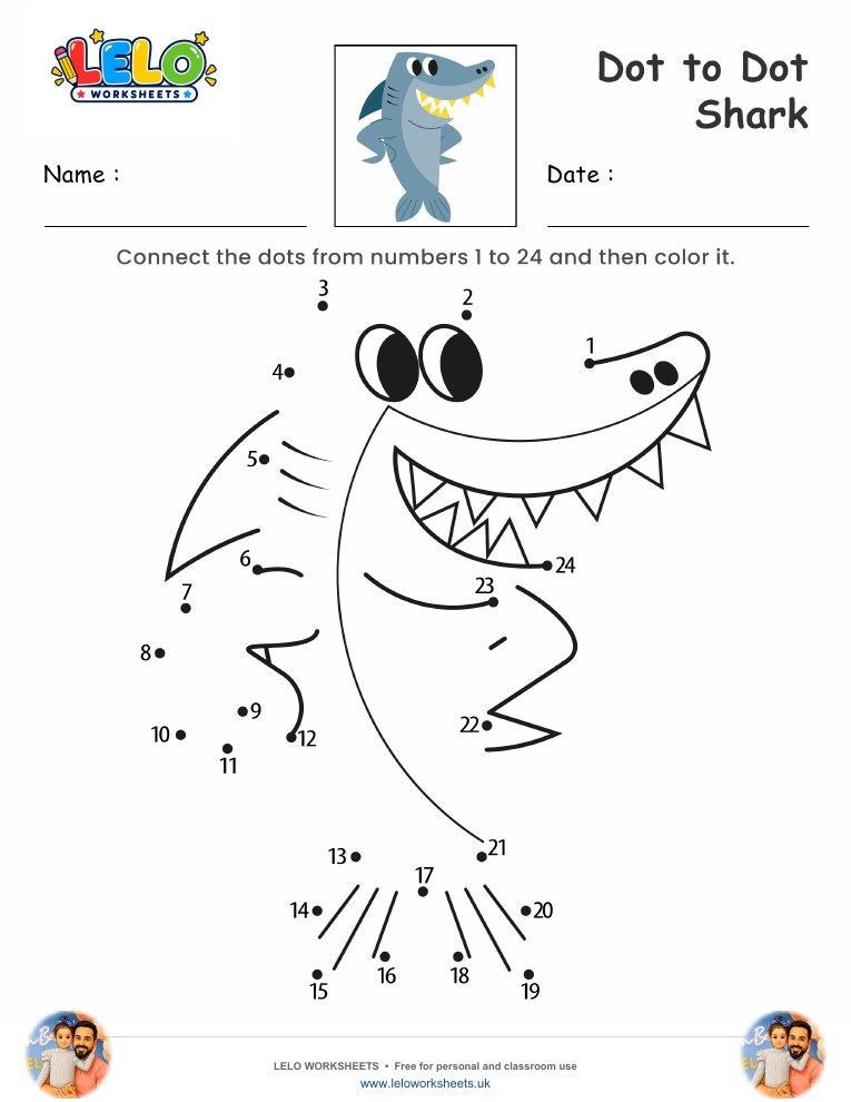 Dot to Dot Shark Worksheet worksheet preview