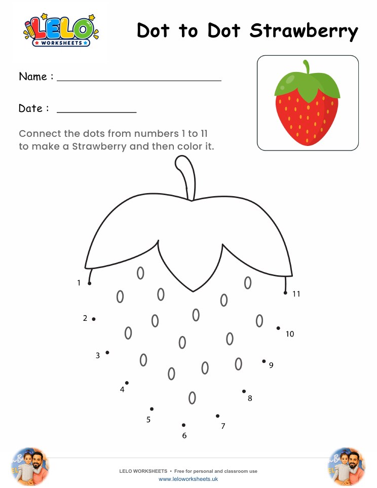 Dot to Dot Strawberry Worksheet worksheet preview