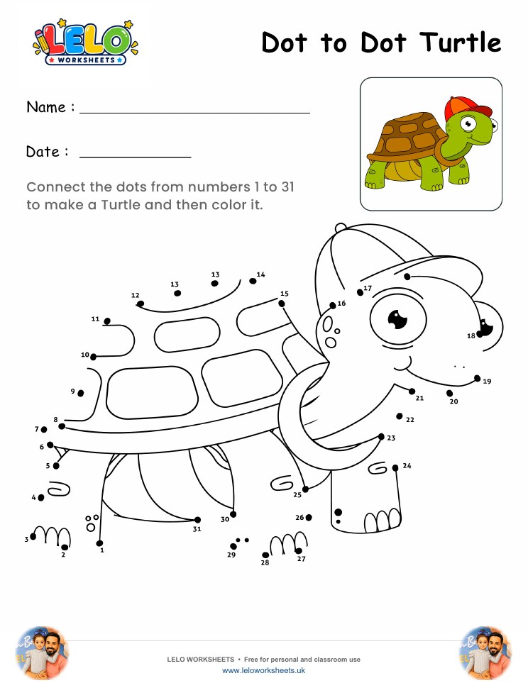 Dot to Dot Turtle Worksheet worksheet preview