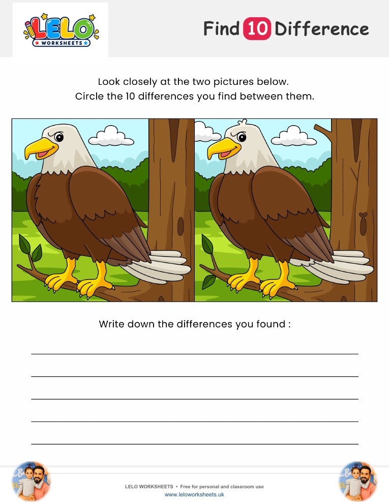 Eagle Spot the Difference Worksheet worksheet preview