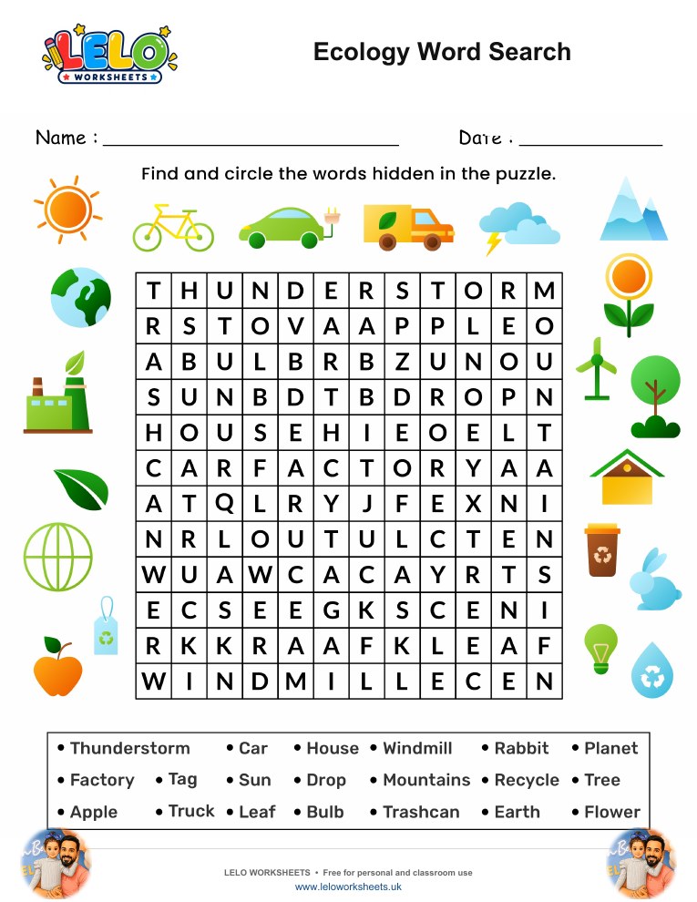 Ecology Word Search puzzle worksheet preview