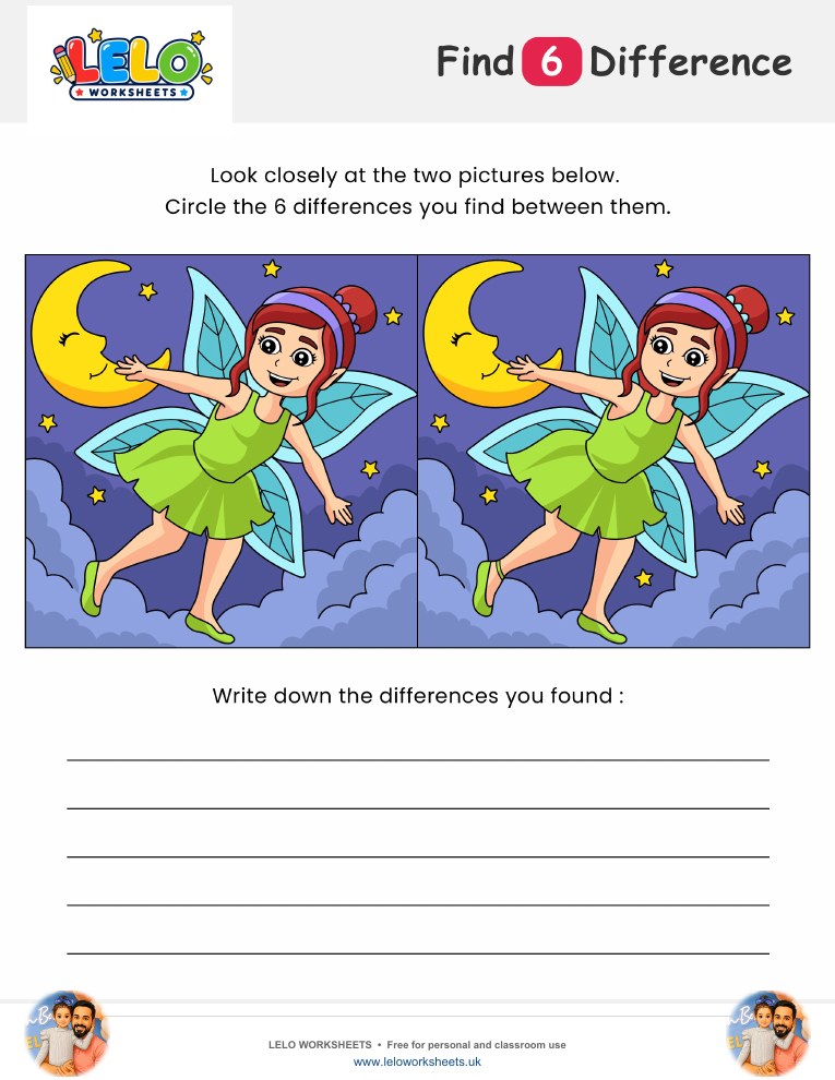 Fairy Spot the Difference Worksheet worksheet preview
