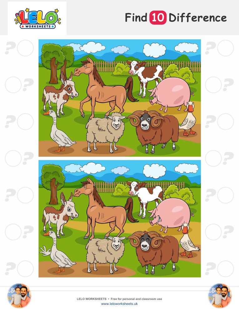 Farm Animal Spot the Difference Worksheet worksheet preview