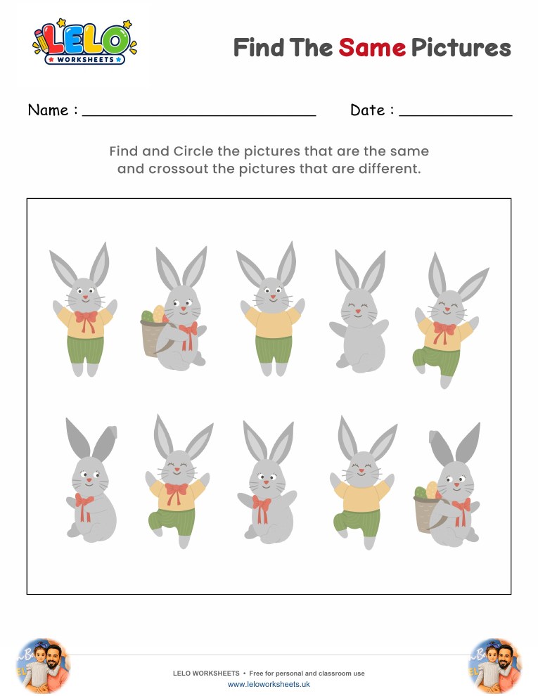Find the same Bunnies Worksheet worksheet preview