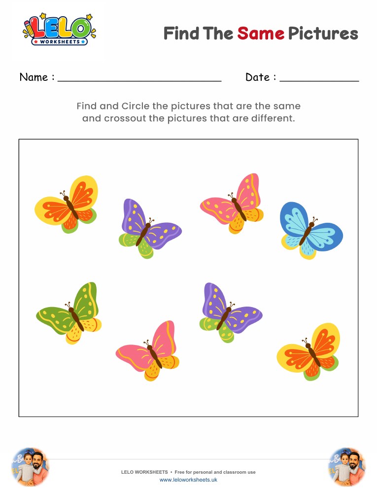 Find the same Butterflies Worksheet worksheet preview
