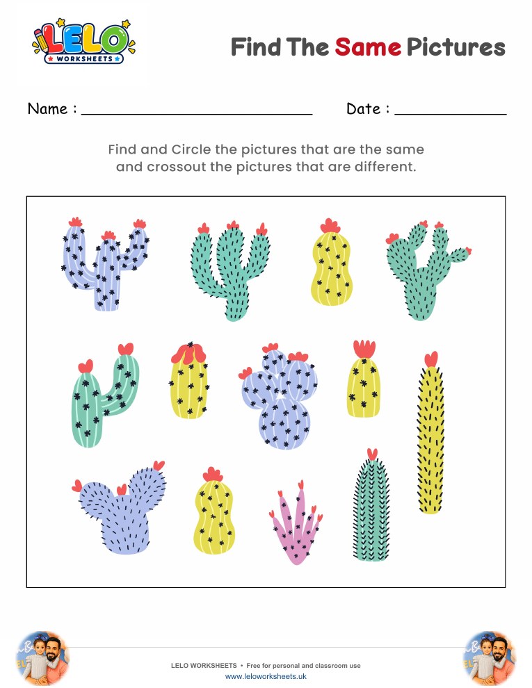 Find the same Cactuses Worksheet worksheet preview