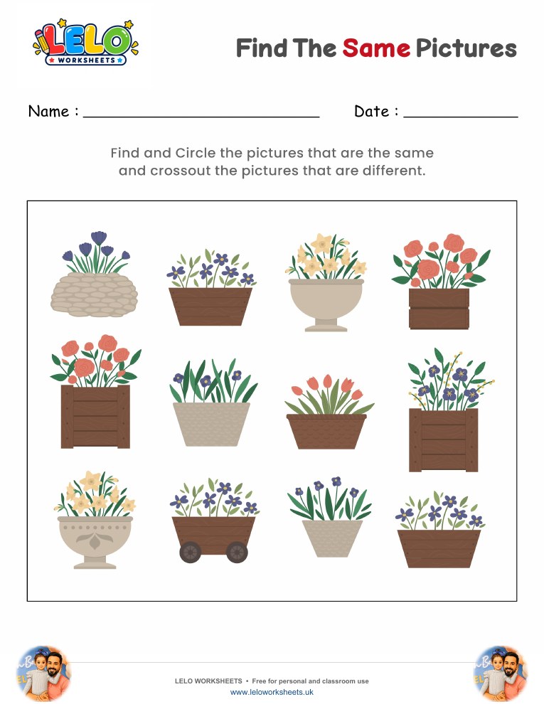 Find the same Flower Beds Worksheet worksheet preview