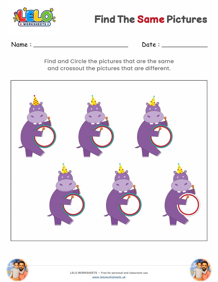 Find the same Hippopotamus Worksheet worksheet preview