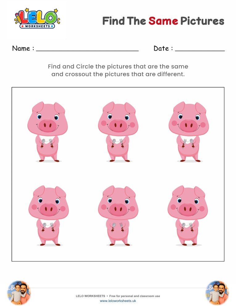 Find the same Pig Worksheet worksheet preview