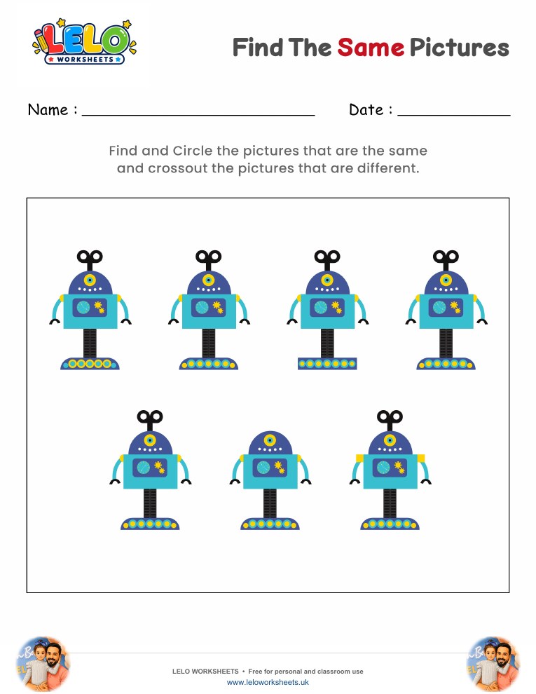 Find the same Robots Worksheet 1 worksheet preview