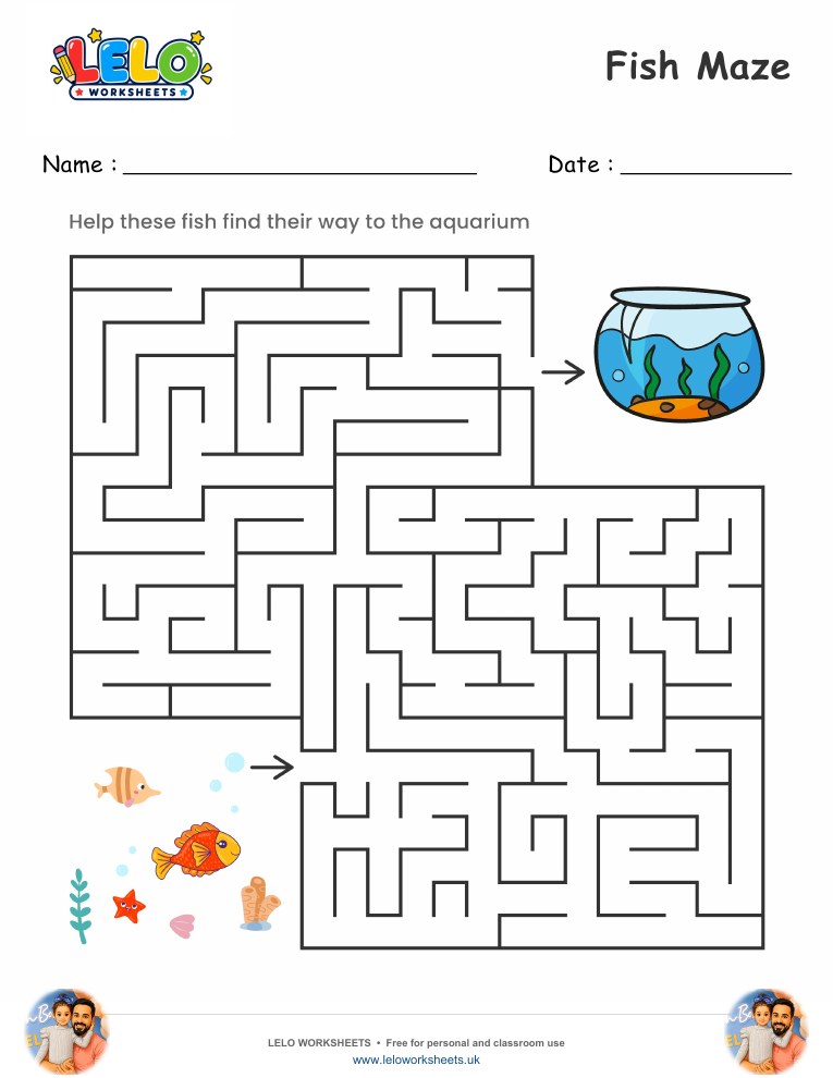 Fish Maze worksheet worksheet preview