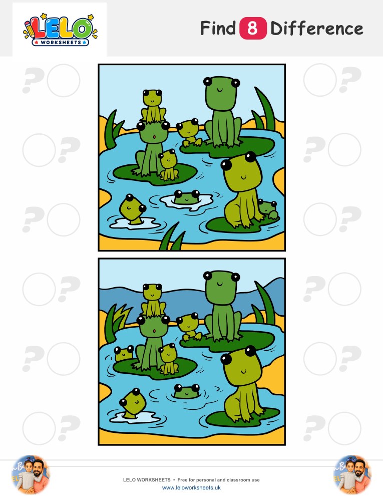 Frog Spot the Difference Worksheet worksheet preview