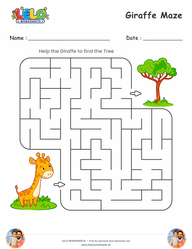 Giraffe Maze worksheet worksheet preview