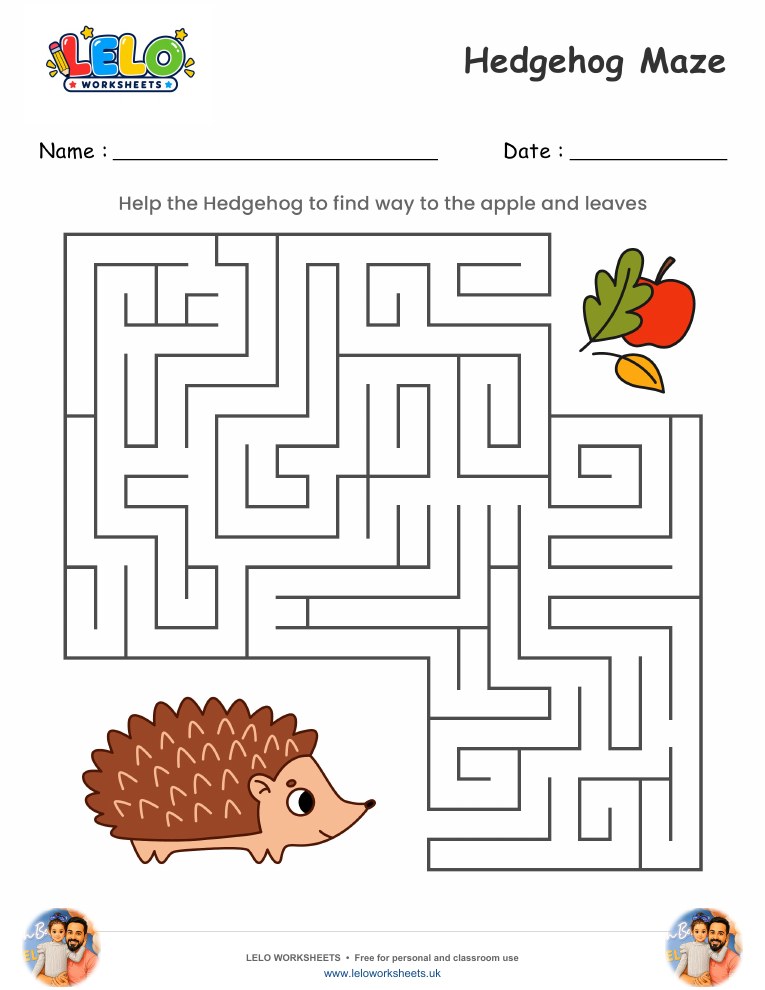 Hedgehog Maze worksheet worksheet preview