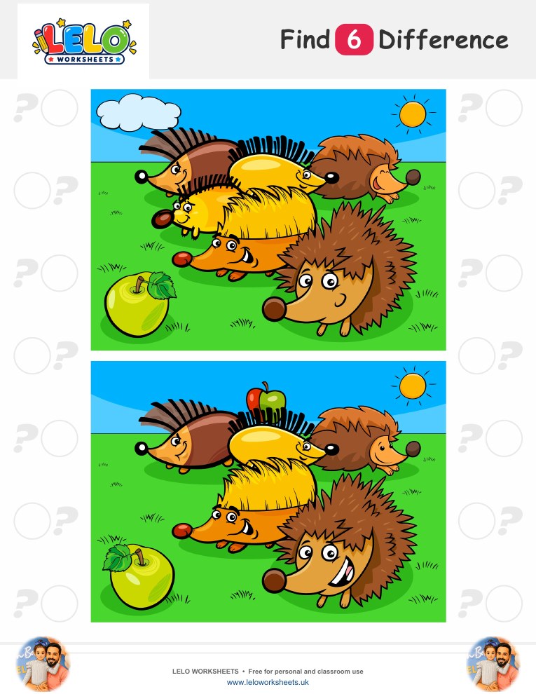 Hedgehog Spot the Difference Worksheet worksheet preview
