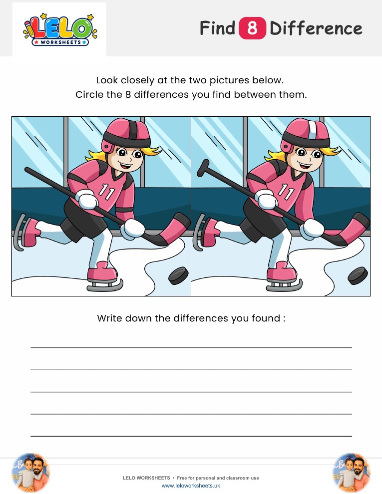 Hockey Spot the Difference Worksheet worksheet preview