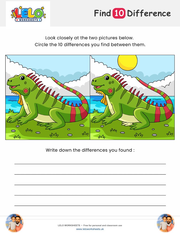 Iguana Spot the Difference Worksheet worksheet preview