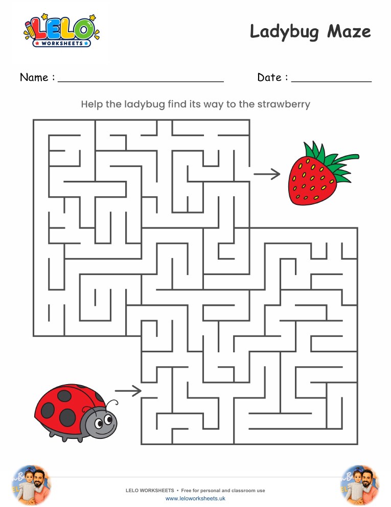 Ladybug Maze worksheet worksheet preview