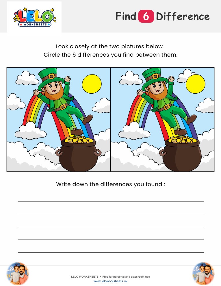 Leprechaun Spot the Difference Worksheet worksheet preview