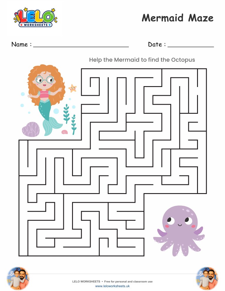 Mermaid Maze worksheet worksheet preview