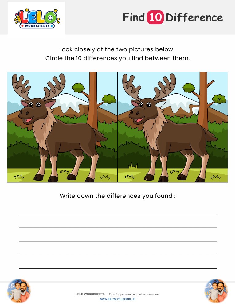 Moose Spot the Difference Worksheet worksheet preview