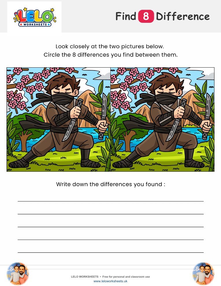 Ninja Spot the Difference Worksheet worksheet preview