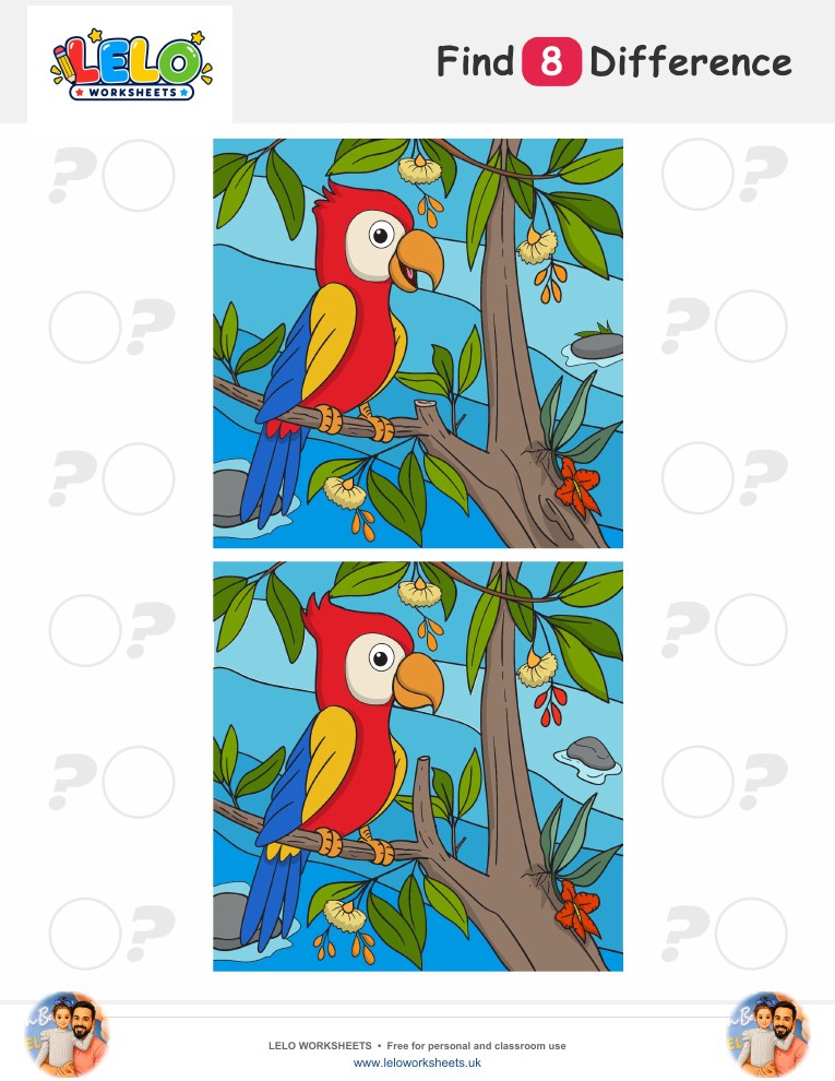 Parrot Spot the Difference Worksheet worksheet preview