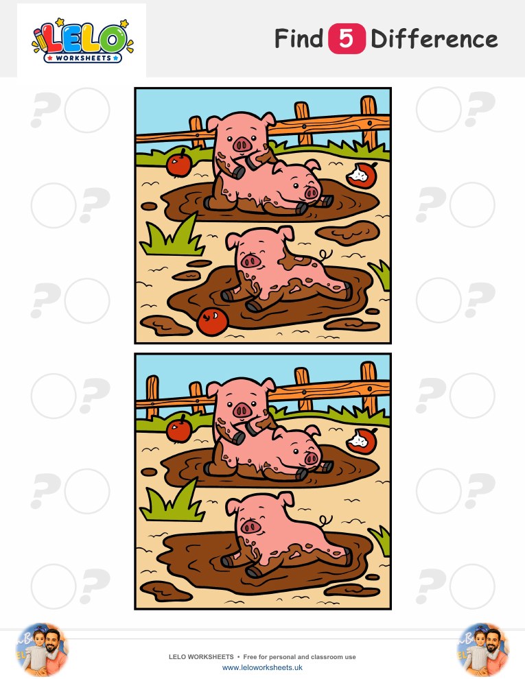Pig Spot the Difference Worksheet worksheet preview
