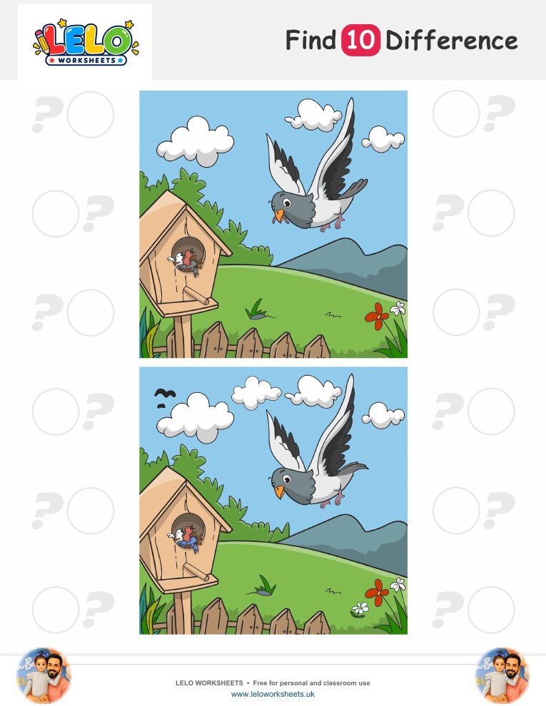 Pigeon Spot the Difference Worksheet worksheet preview